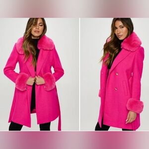 Coalition LA - Cashmere Blend - Removable Faux Fur - Coat: Hot Pink - Size M-$85